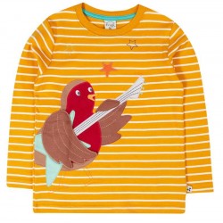 frugi - Bio Kinder Langarmshirt "FRUGI-Summit" mit Rotkehlchen-Applikation und Streifen