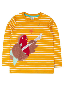 frugi - Bio Kinder Langarmshirt "FRUGI-Summit" mit Rotkehlchen-Applikation und Streifen
