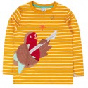 frugi - Bio Kinder Langarmshirt "FRUGI-Summit" mit Rotkehlchen-Applikation und Streifen