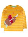 frugi - Bio Kinder Langarmshirt "FRUGI-Summit" mit Rotkehlchen-Applikation und Streifen