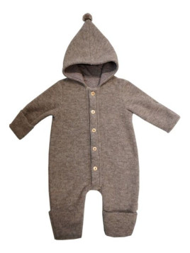 maximo - Bio Baby Fleece Overall mit Kapuze, Wolle, braunmeliert