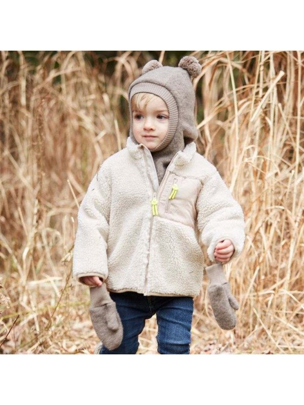 maximo - Bio Kinder Fleece Handschuhe mit Daumen, Wolle, braunmeliert