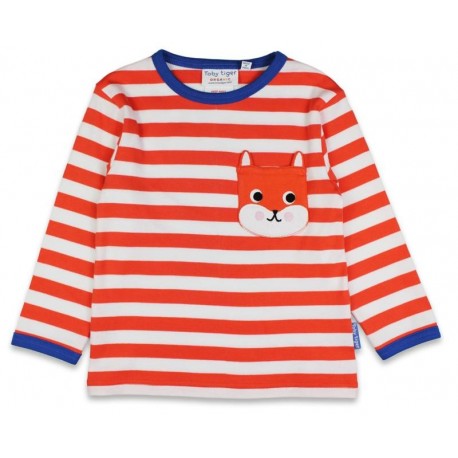 Toby tiger - Bio Kinder Langarmshirt mit Eichhörnchen-Tasche und Streifen