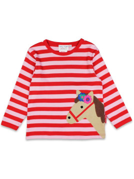 Toby tiger - Bio Kinder Langarmshirt mit Pferde-Applikation und Streifen