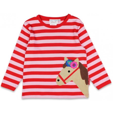 Toby tiger - Bio Kinder Langarmshirt mit Pferde-Applikation und Streifen
