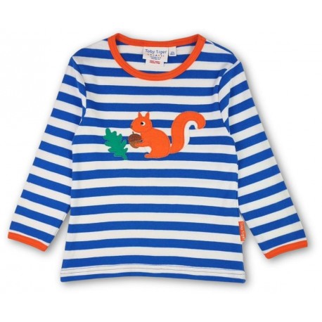 Toby tiger - Bio Kinder Langarmshirt mit Eichhörnchen-Applikation und Streifen