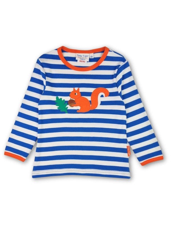 Toby tiger - Bio Kinder Langarmshirt mit Eichhörnchen-Applikation und Streifen