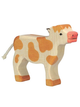 HOLZTIGER - Holzfigur Kalb, stehend, braun, ca 11 x 2,4 x 9 cm