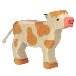 HOLZTIGER - Holzfigur Kalb, stehend, braun, ca 11 x 2,4 x 9 cm
