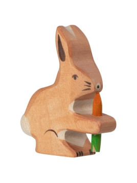HOLZTIGER - Holzfigur Hase mit Karotte, ca. 6 x 2 x 6,4 cm