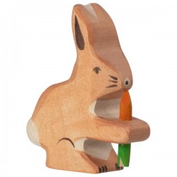 HOLZTIGER - Holzfigur Hase mit Karotte, ca. 6 x 2 x 6,4 cm