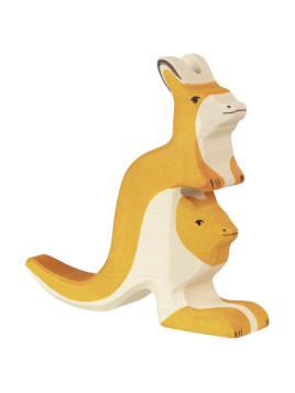 HOLZTIGER - Holzfigur Känguruh mit Jungem, ca. 14,8 x 2,8 x 13 cm
