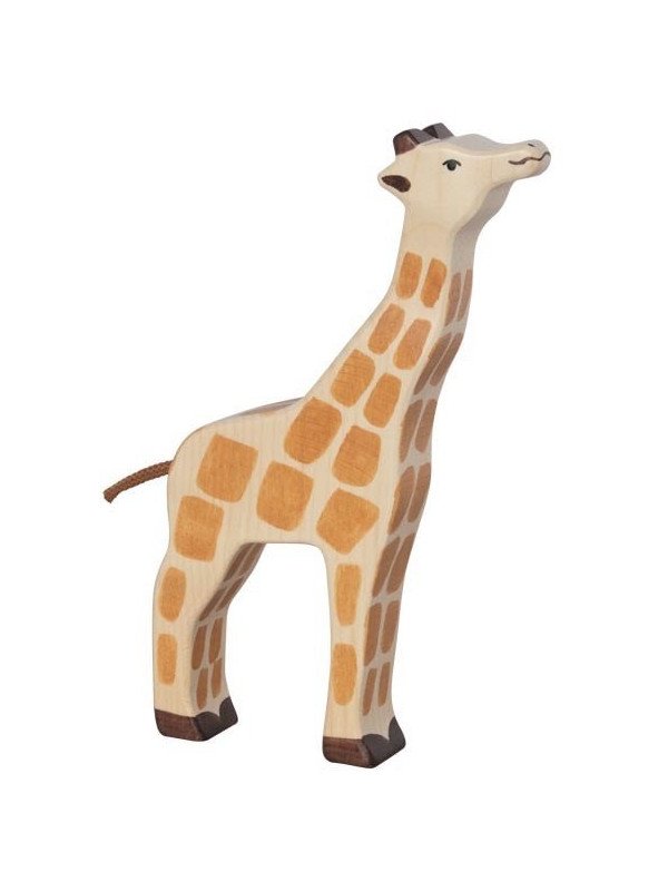HOLZTIGER - Holzfigur Giraffe, Kopf hoch, ca. 12,2 x 2,9 x 21,3 cm