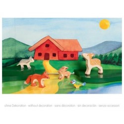 HOLZTIGER - Holzfiguren Waldtiere-Set: Hase, Fuchs, Wolf, Kitz und Blaumeise