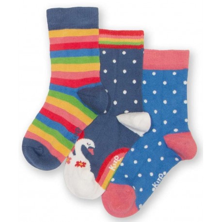 kite kids - Bio Kinder Strümpfe 3er Pack mit Schwan/Punkten/Streifen-Motiv