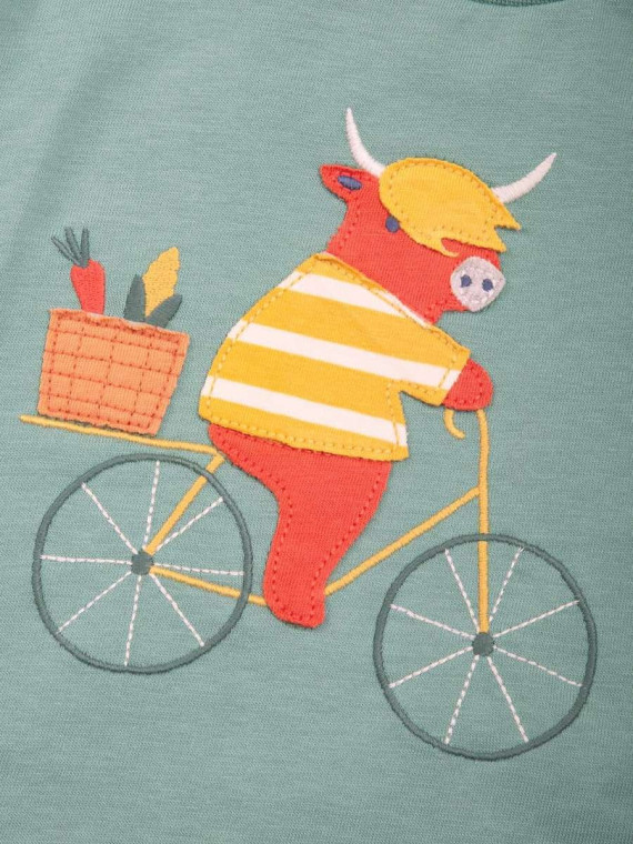 kite kids - Bio Kinder Langarmshirt mit Ochse auf dem Fahrrad-Applikation