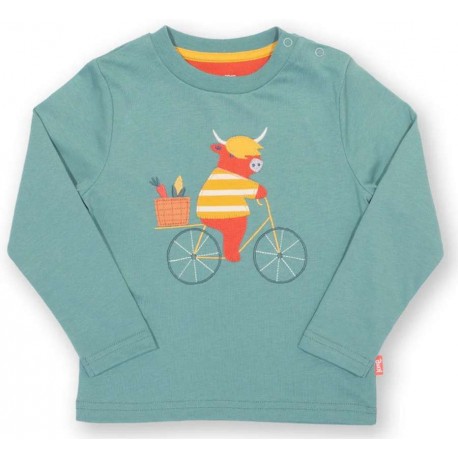 kite kids - Bio Kinder Langarmshirt mit Ochse auf dem Fahrrad-Applikation