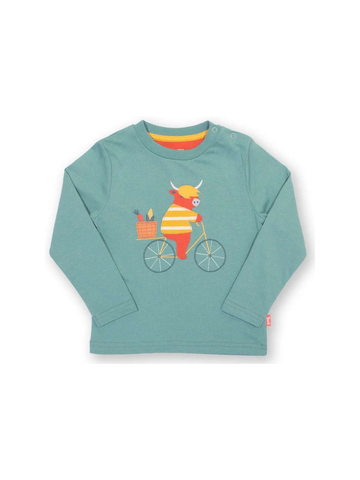 kite kids - Bio Kinder Langarmshirt mit Ochse auf dem Fahrrad-Applikation