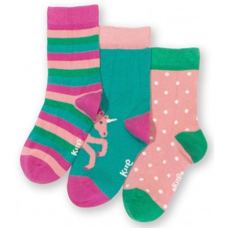kite kids - Bio Kinder Strümpfe 3er Pack mit Seepferdchen/Punkten/Streifen-Motiv