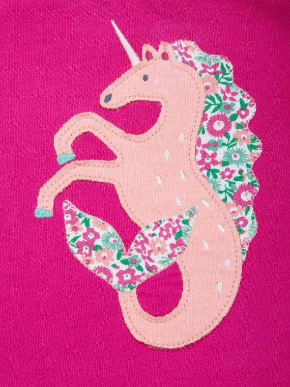 kite kids - Bio Kinder Langarmshirt mit Seepferdchen-Einhorn-Applikation