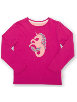 kite kids - Bio Kinder Langarmshirt mit Seepferdchen-Einhorn-Applikation