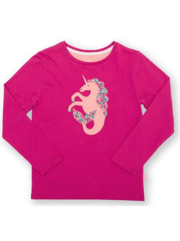 kite kids - Bio Kinder Langarmshirt mit Seepferdchen-Einhorn-Applikation