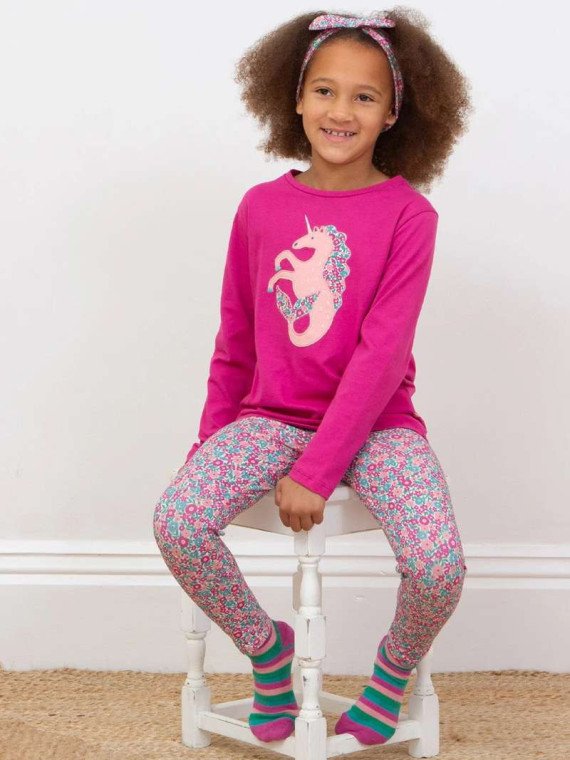 kite kids - Bio Kinder Langarmshirt mit Seepferdchen-Einhorn-Applikation