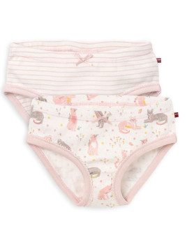 People Wear Organic - Bio Kinder Unterhosen Doppelpack mit Katzen-Allover/Gestreift