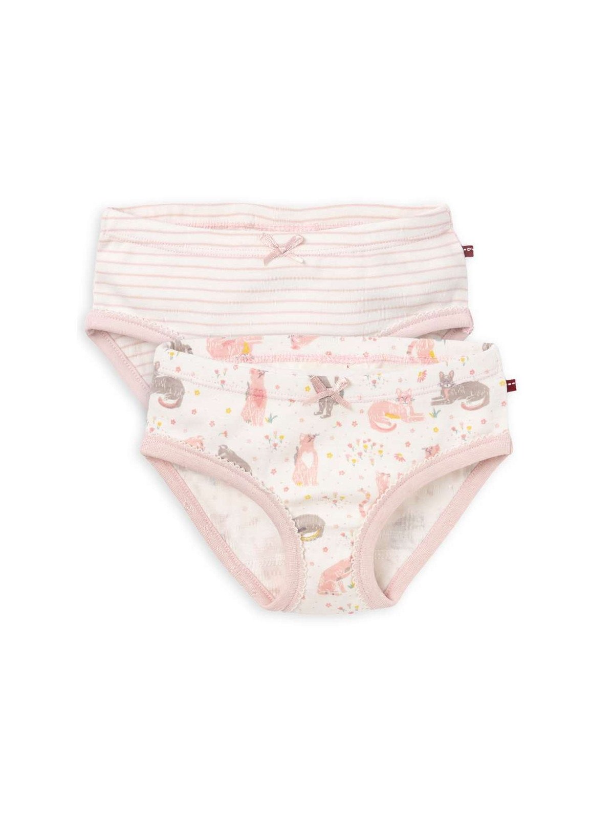 People Wear Organic - Bio Kinder Unterhosen Doppelpack mit Katzen-Allover/Gestreift