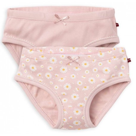 People Wear Organic - Bio Kinder Unterhosen Doppelpack mit Gänseblümchen-Allover/Uni