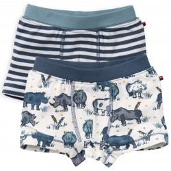 People Wear Organic - Bio Kinder Hipshorts Doppelpack mit Nashorn-Allover/Streifen, blau
