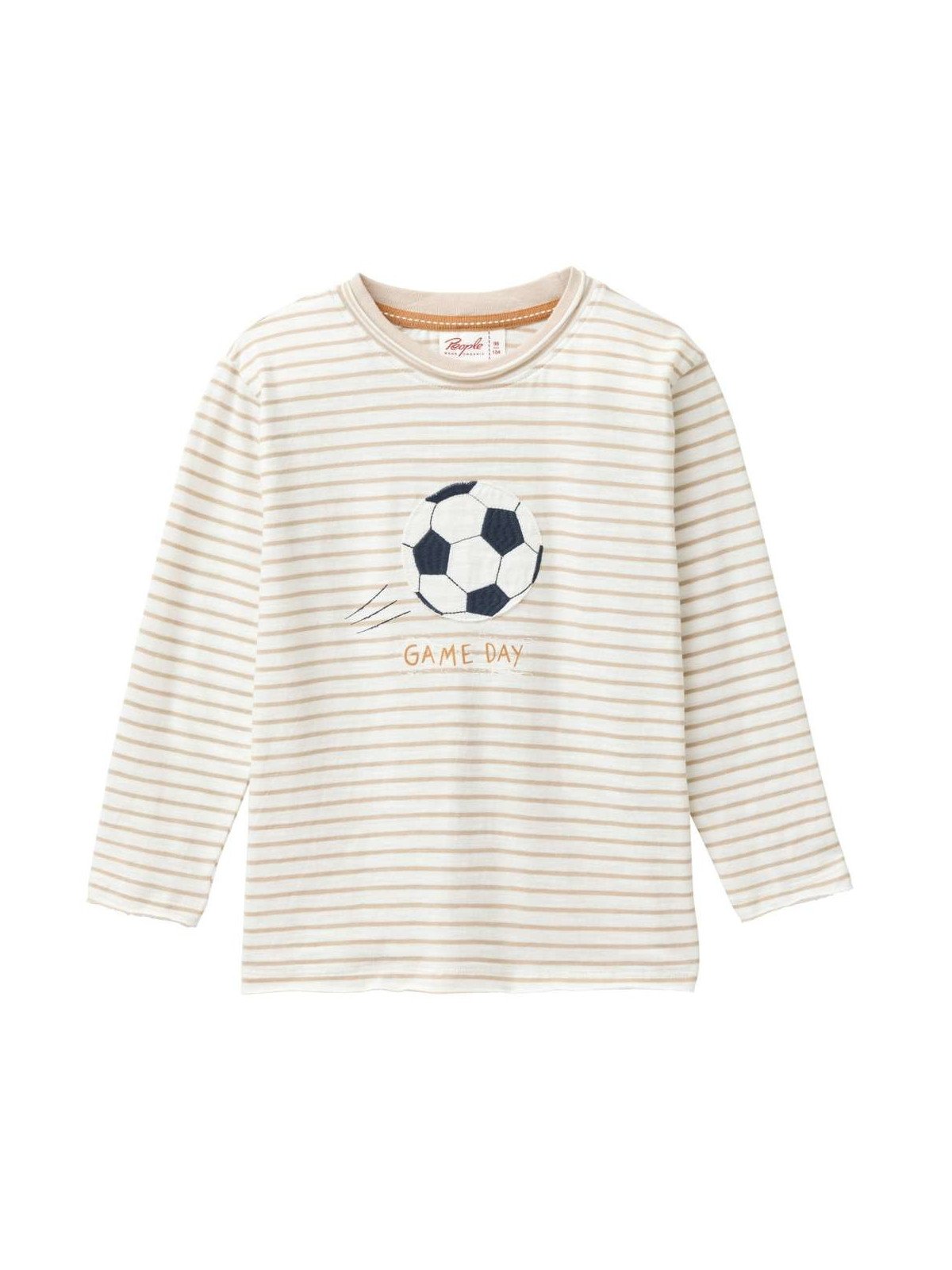 People Wear Organic - Bio Kinder Langarmshirt mit Fußball-Applikation und Streifen