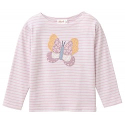 People Wear Organic - Bio Kinder Langarmshirt mit Schmetterlings-Applikation und Streifen