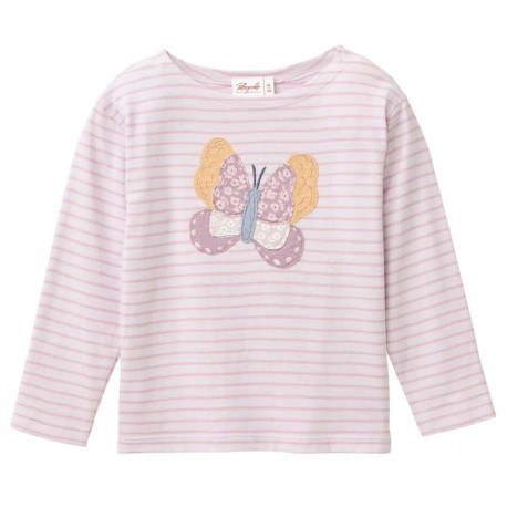 People Wear Organic - Bio Kinder Langarmshirt mit Schmetterlings-Applikation und Streifen