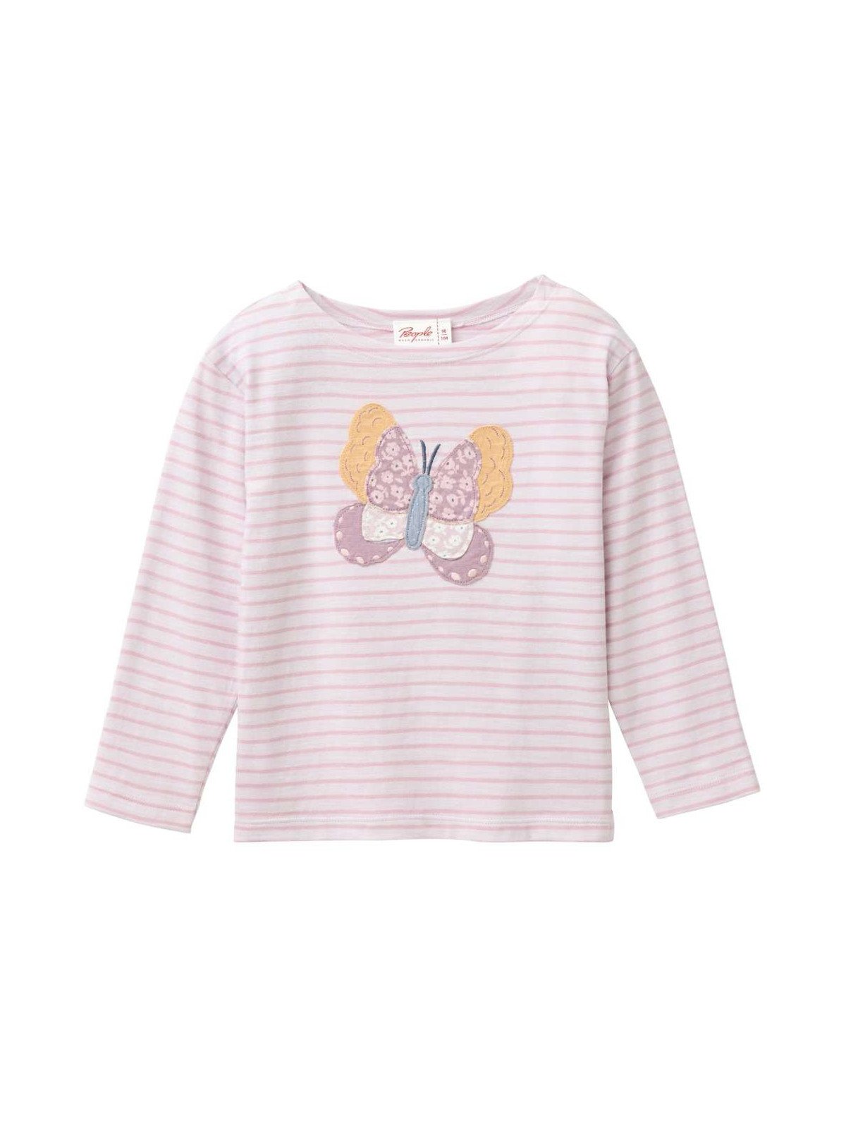 People Wear Organic - Bio Kinder Langarmshirt mit Schmetterlings-Applikation und Streifen