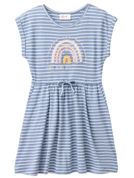 People Wear Organic - Bio Kinder Slub Jersey Kleid mit Regenbogen-Applikation und Streifen