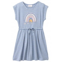 People Wear Organic - Bio Kinder Slub Jersey Kleid mit Regenbogen-Applikation und Streifen