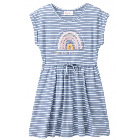 People Wear Organic - Bio Kinder Slub Jersey Kleid mit Regenbogen-Applikation und Streifen