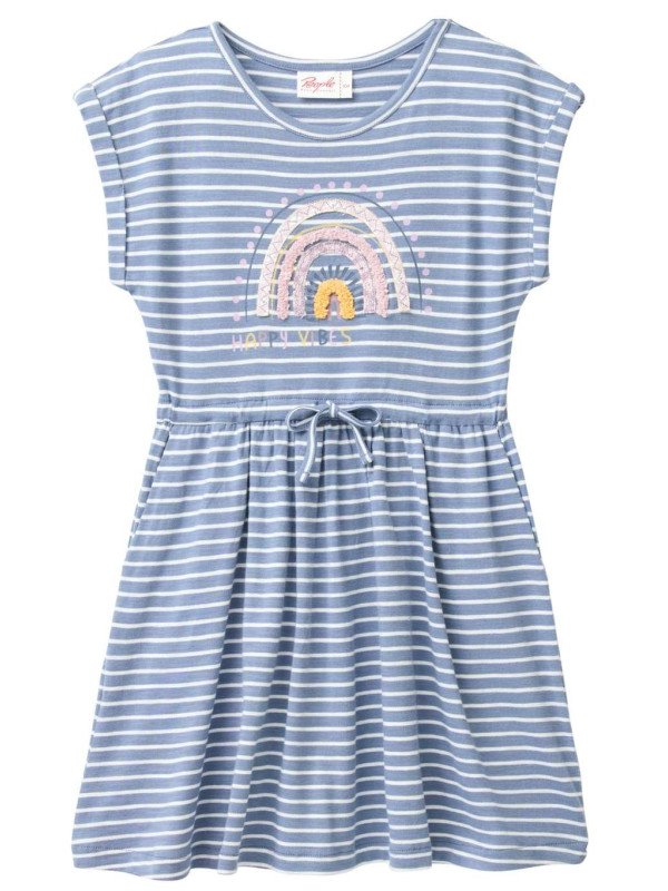 People Wear Organic - Bio Kinder Slub Jersey Kleid mit Regenbogen-Applikation und Streifen