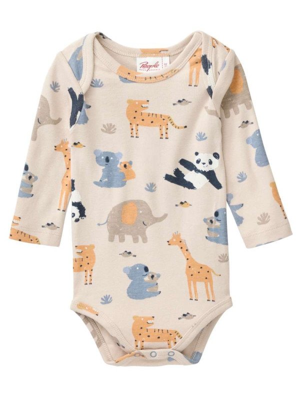 People Wear Organic - Bio Baby Body langarm mit Zootieren-Allover