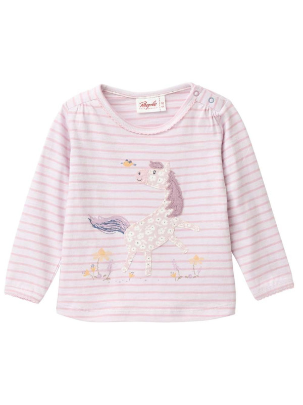 People Wear Organic - Bio Baby Langarmshirt mit Pferde-Applikation und Streifen