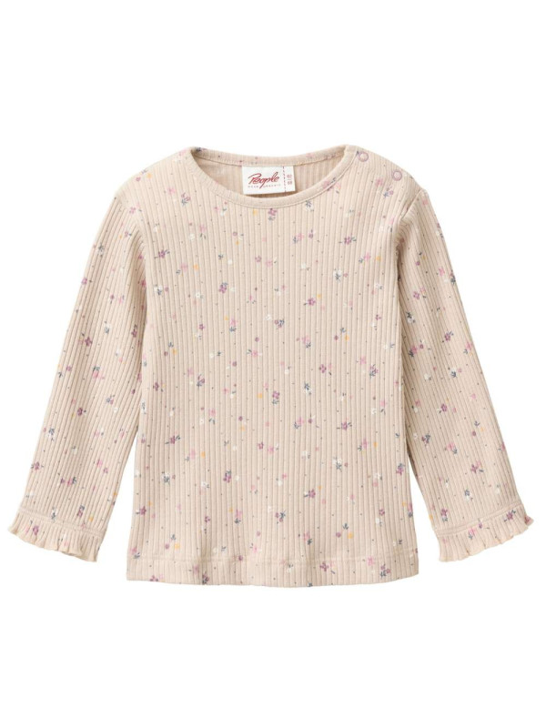 People Wear Organic - Bio Baby Langarmshirt mit Rippen-Struktur und Blümchen-Allover