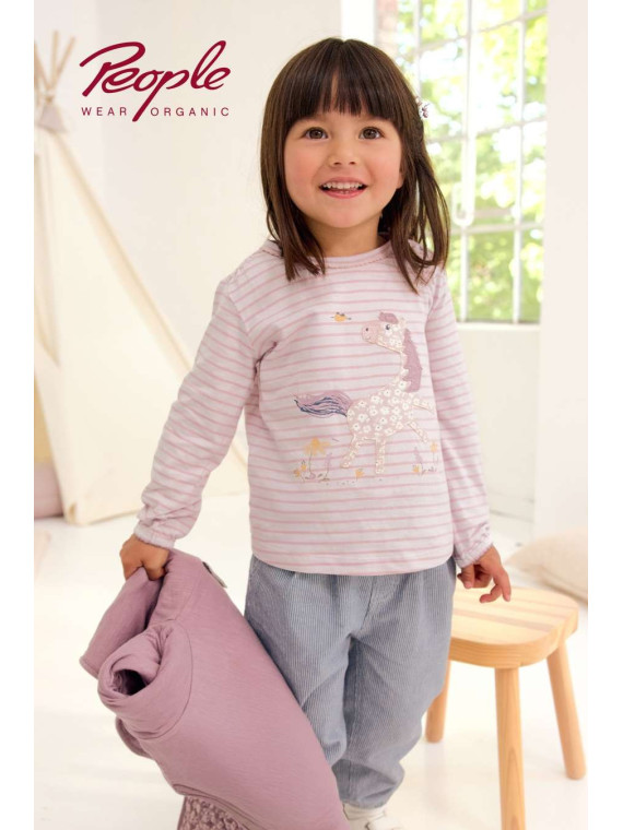 People Wear Organic - Bio Baby Langarmshirt mit Pferde-Applikation und Streifen
