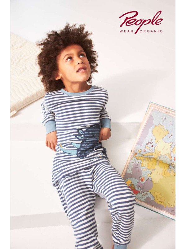 People Wear Organic - Bio Kinder Schlafanzug mit Nashorn-Druck und Streifen