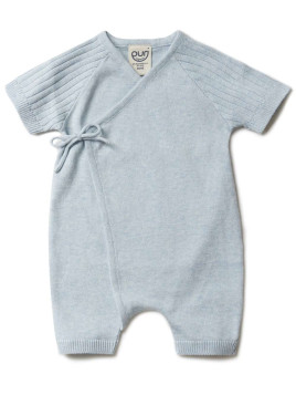 puri organic - Bio Baby Feinstrick Strampler kurz zum Binden, Baumwolle/Seide, hellblau