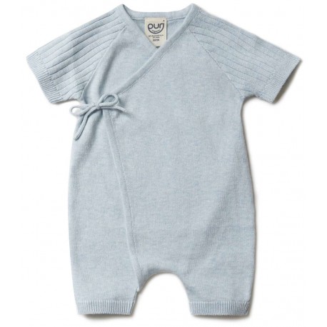 puri organic - Bio Baby Feinstrick Strampler kurz zum Binden, Baumwolle/Seide, hellblau