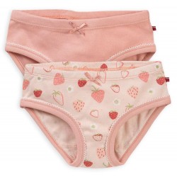 People Wear Organic - Bio Kinder Unterhosen Doppelpack mit Erdbeer-Allover und uni
