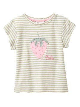 People Wear Organic - Bio Kinder T-Shirt mit Erdbeer-Applikation und Streifen