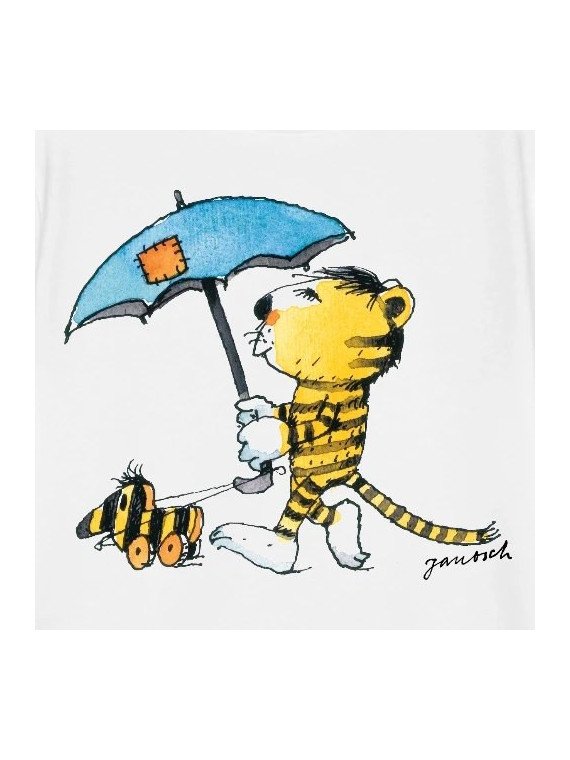 spreadshirt - Bio Kinder T-Shirt mit Janosch-Druck "Tiger mit Schirm", weiß