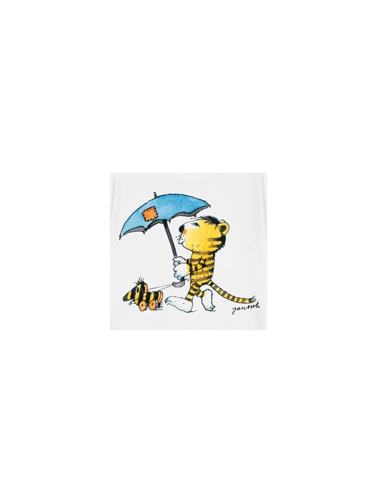 spreadshirt - Bio Kinder T-Shirt mit Janosch-Druck "Tiger mit Schirm", weiß